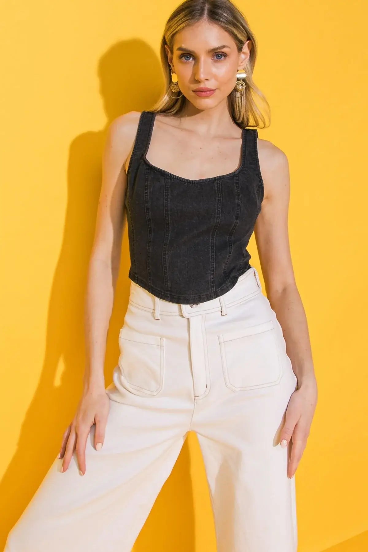 ALL AHEAD DENIM CROP TOP - Flying Tomato - Flyclothing LLC