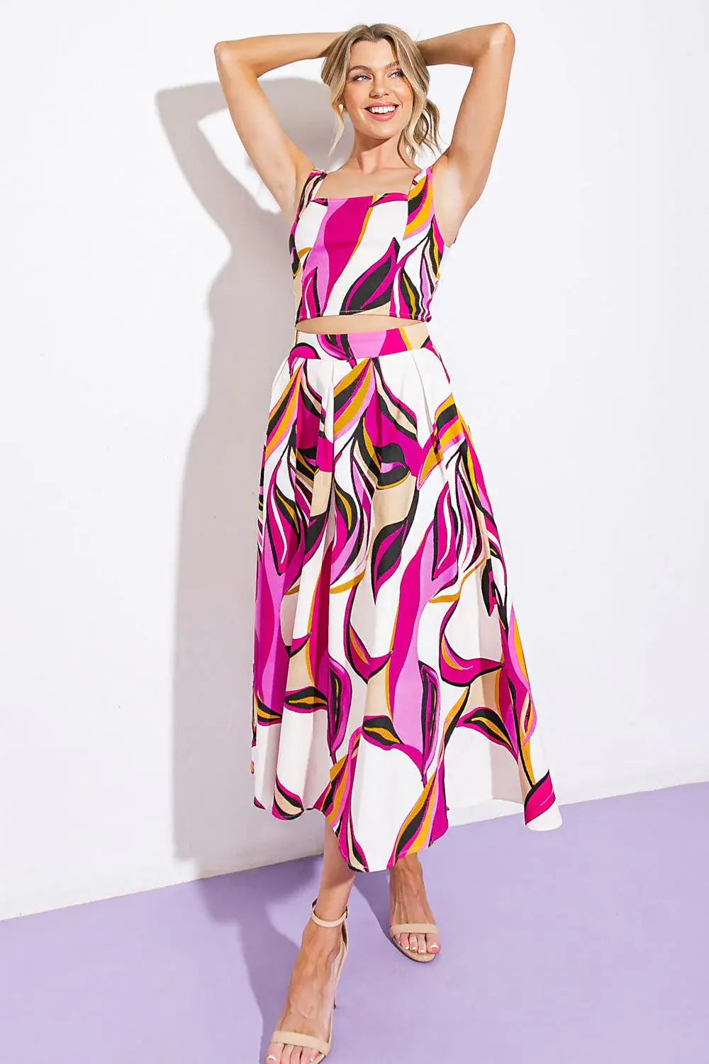 COCKTAIL CLUB WOVEN TWILL TOP AND SKIRT - Flying Tomato - Flyclothing LLC