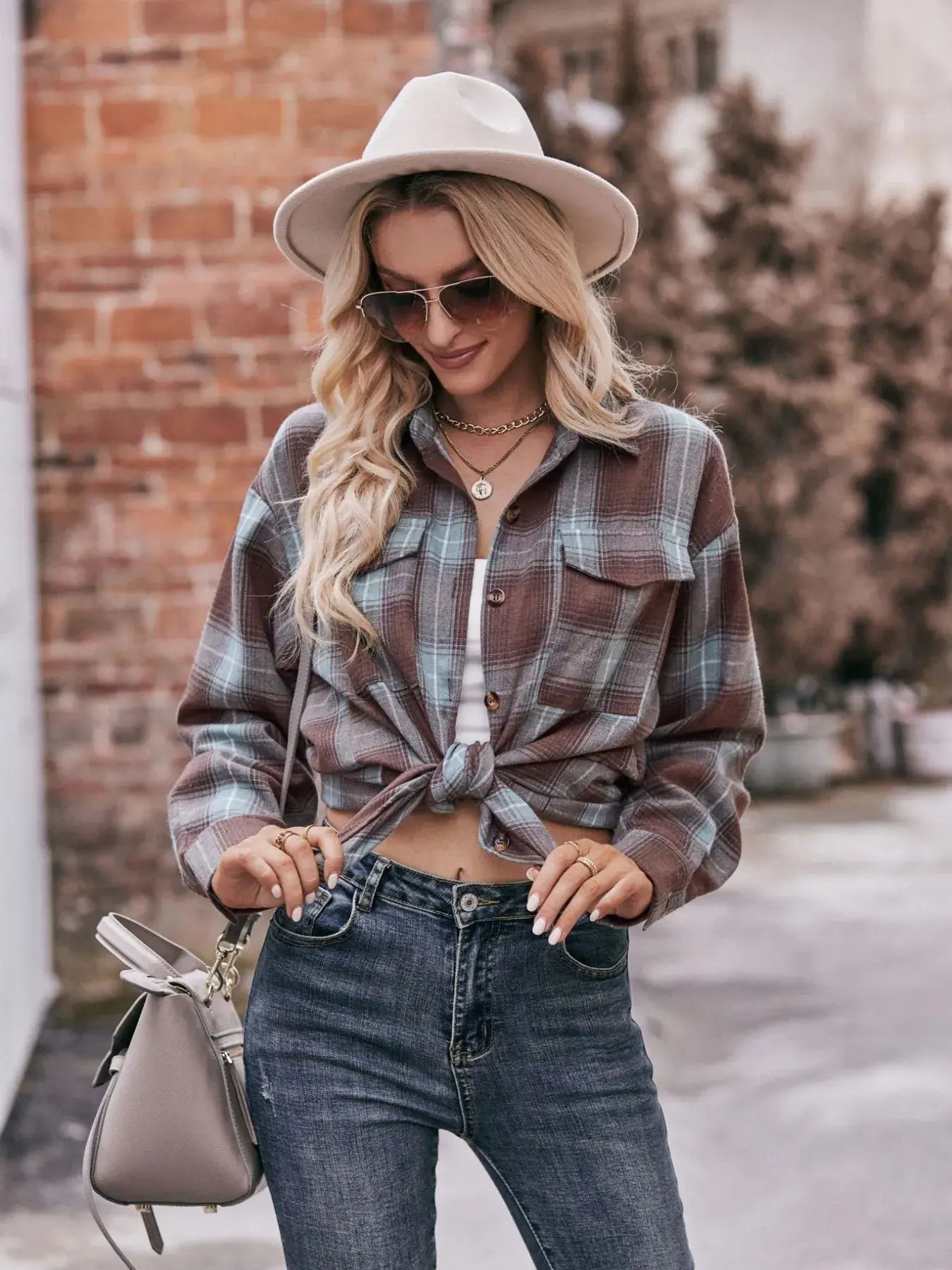 Plaid Button-Down Long Sleeve Shirt - Trendsi - Flyclothing LLC