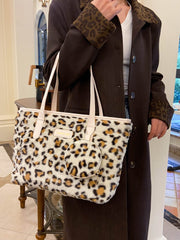 Leopard Faux Fur Tote Bag with Coin Purse - Trendsi