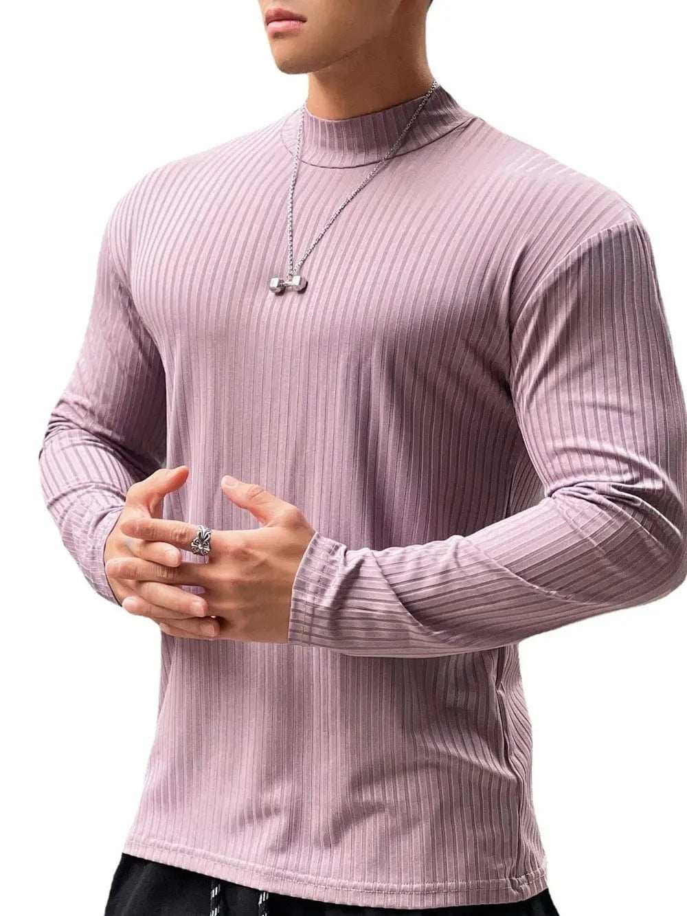 Men's Mock Neck Long Sleeve T-Shirt - Trendsi - Flyclothing LLC