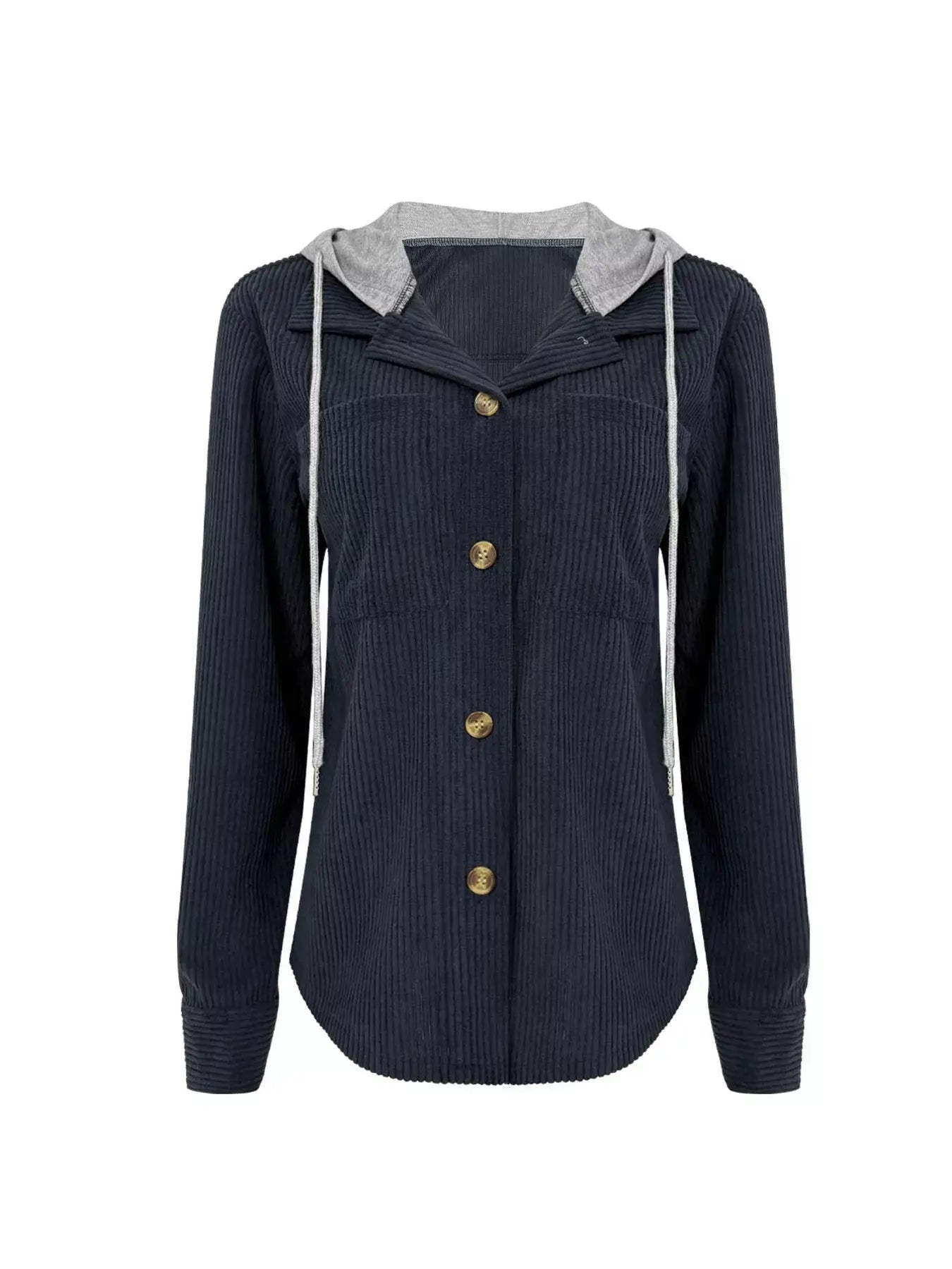 Hooded Corduroy Button-Down Jacket - Trendsi - Flyclothing LLC