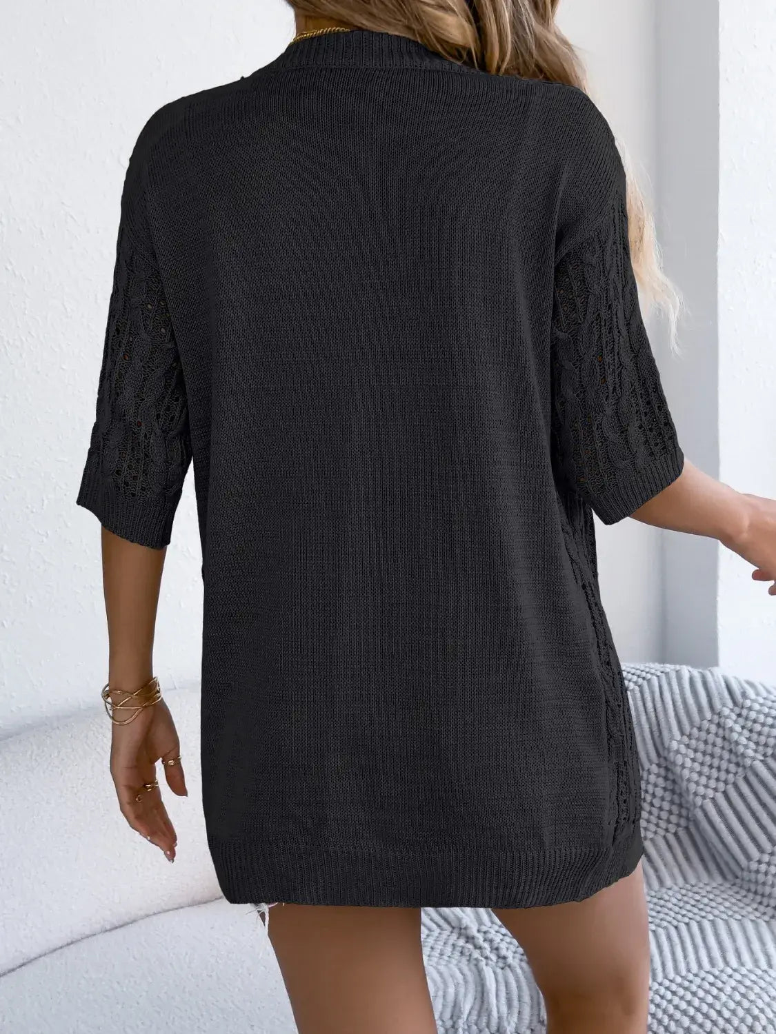 Openwork Open Front Half Sleeve Cardigan - Trendsi - Flyclothing LLC