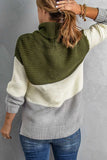 Color Block Turtleneck Long Sleeve Sweater - Trendsi - Flyclothing LLC