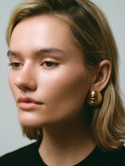 18K Gold-Plated Stainless Steel Ribbed Earrings - Trendsi