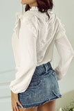 Frill Mock Neck Ruffled Balloon Sleeve Blouse - Trendsi