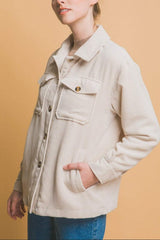 Love Tree Corduroy Button Up Jacket with Sherpa Inside - Trendsi - Flyclothing LLC