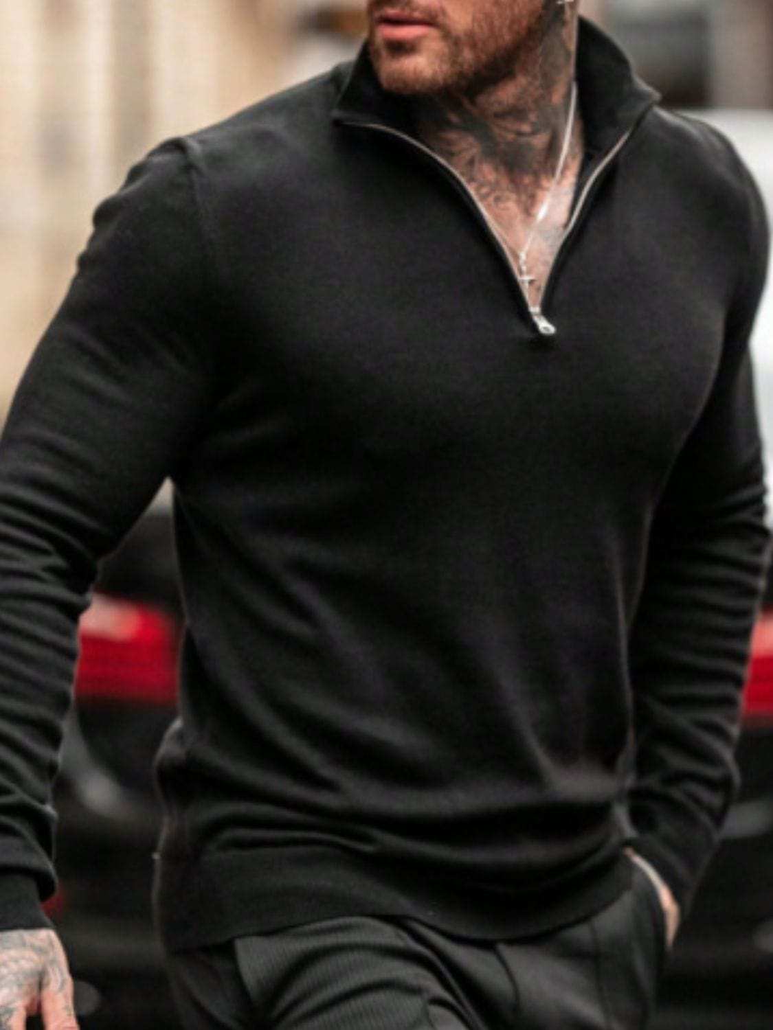 Men's Plus Size Quarter Zip Long Sleeve Knit Top - Trendsi - Flyclothing LLC