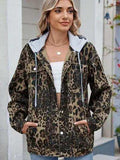 Pocketed Leopard Long Sleeve Denim Jacket - Trendsi - Flyclothing LLC