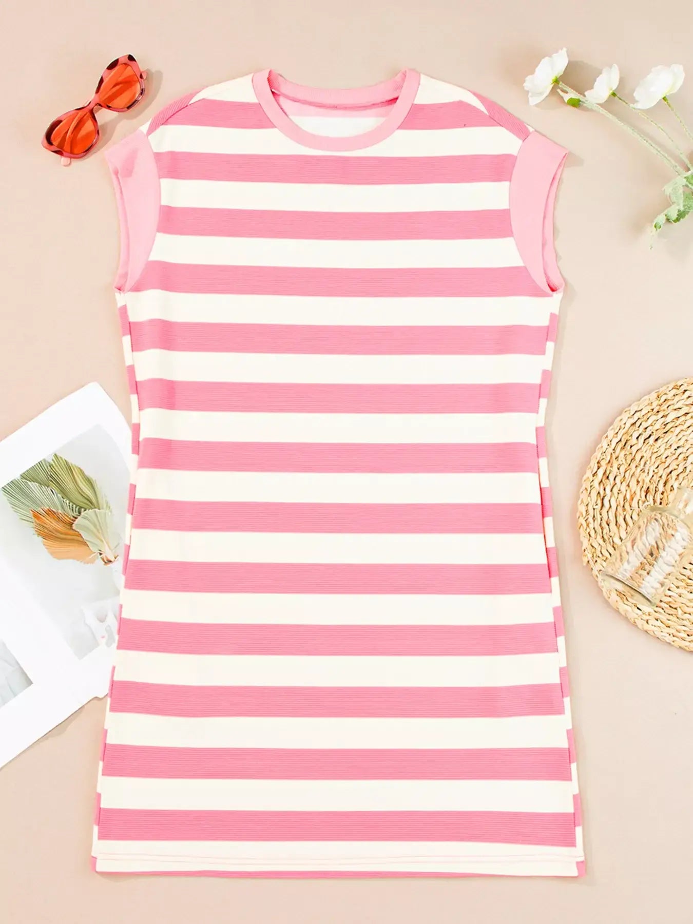 Stripe Cap Sleeve Pocketed Shift Dress - Trendsi - Flyclothing LLC