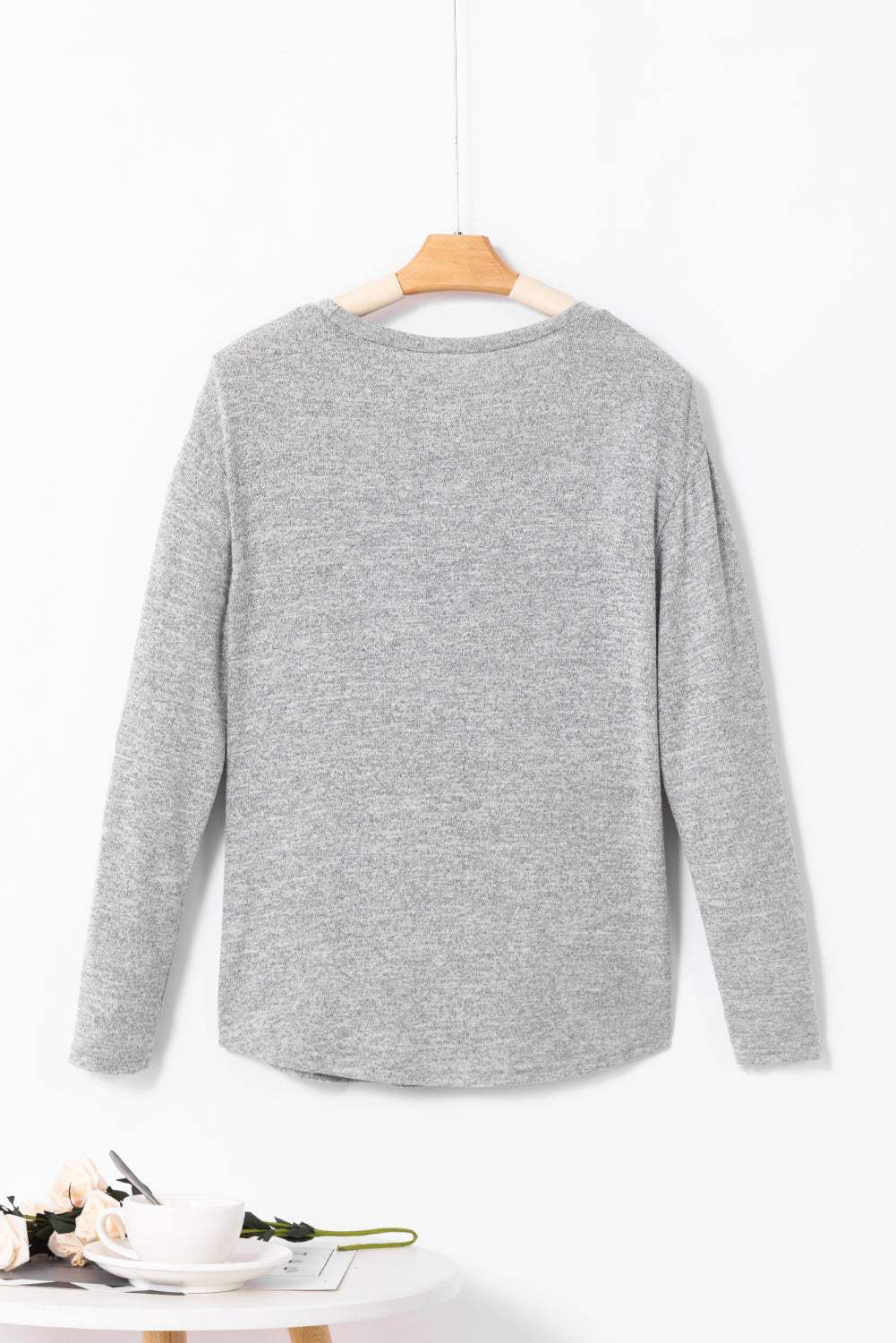 Decorative Button Round Neck Long Sleeve Top - Trendsi - Flyclothing LLC