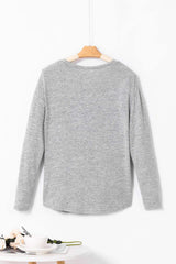 Decorative Button Round Neck Long Sleeve Top - Trendsi - Flyclothing LLC