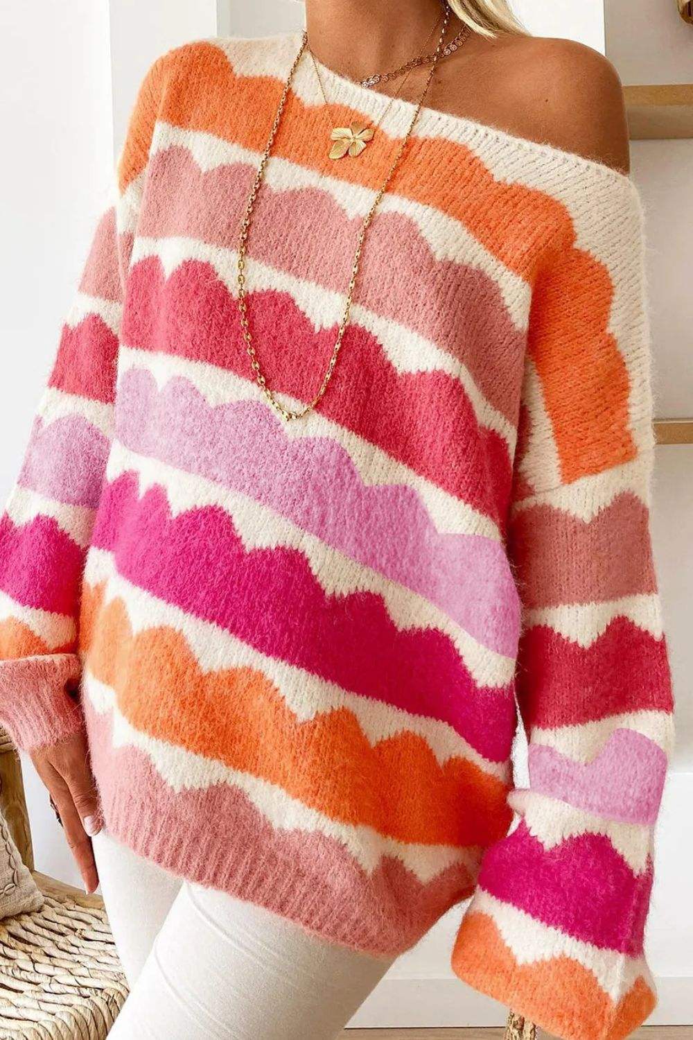 Boat Neck Long Sleeve Sweater - Trendsi - Flyclothing LLC