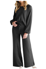 Round Neck Long Sleeve Top and Pants Set - Trendsi - Flyclothing LLC