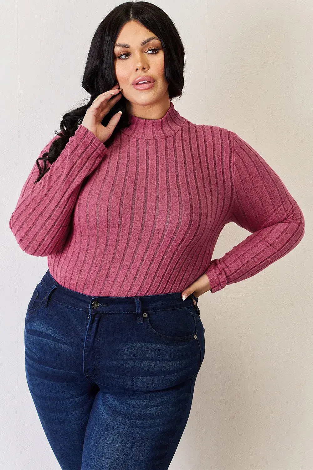 Basic Bae Full Size Ribbed Mock Neck Long Sleeve T-Shirt - ShopBasicbae - Flyclothing LLC