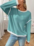 Ribbed Contrast Trim Long Sleeve Top - Trendsi - Flyclothing LLC