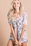 BiBi Tie Dye Print Terry Deep U Neck Top - Trendsi - Flyclothing LLC