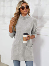 Slit Mock Neck Long Sleeve T-Shirt - Trendsi - Flyclothing LLC