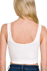 Zenana Seamless Split Neck Bra Tank Top - Trendsi - Flyclothing LLC