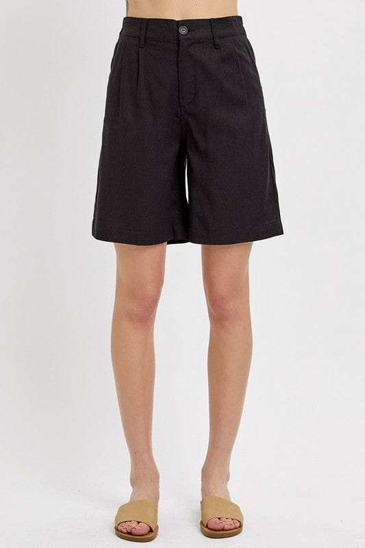 RISEN High Rise Pleated Front Shorts - Trendsi - Flyclothing LLC