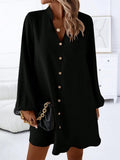 Notched Long Sleeve Mini Dress - Trendsi