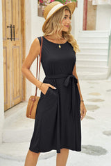 Tied Round Neck Sleeveless Dress - Trendsi - Flyclothing LLC