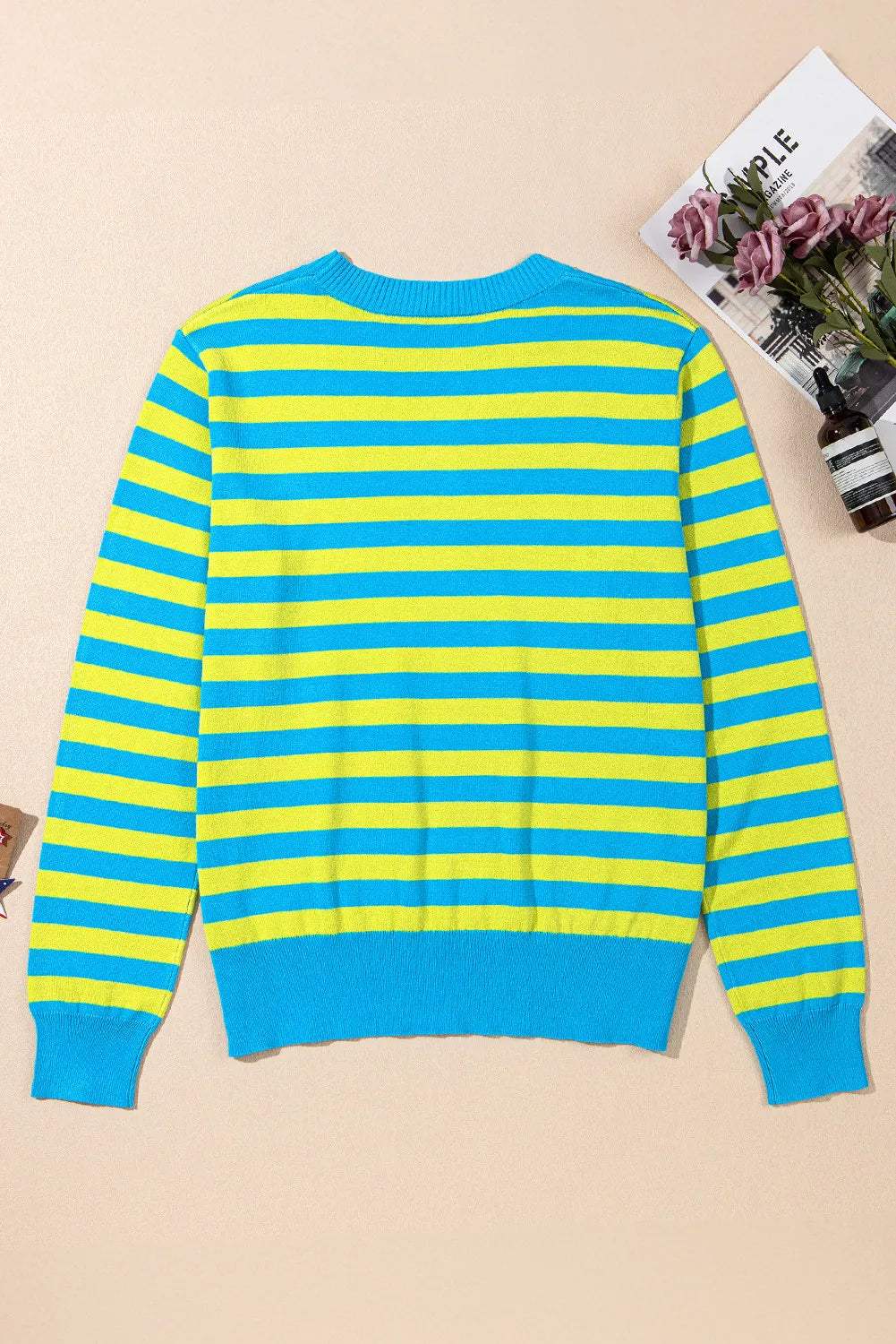 Striped Round Neck Long Sleeve Sweater - Trendsi - Flyclothing LLC