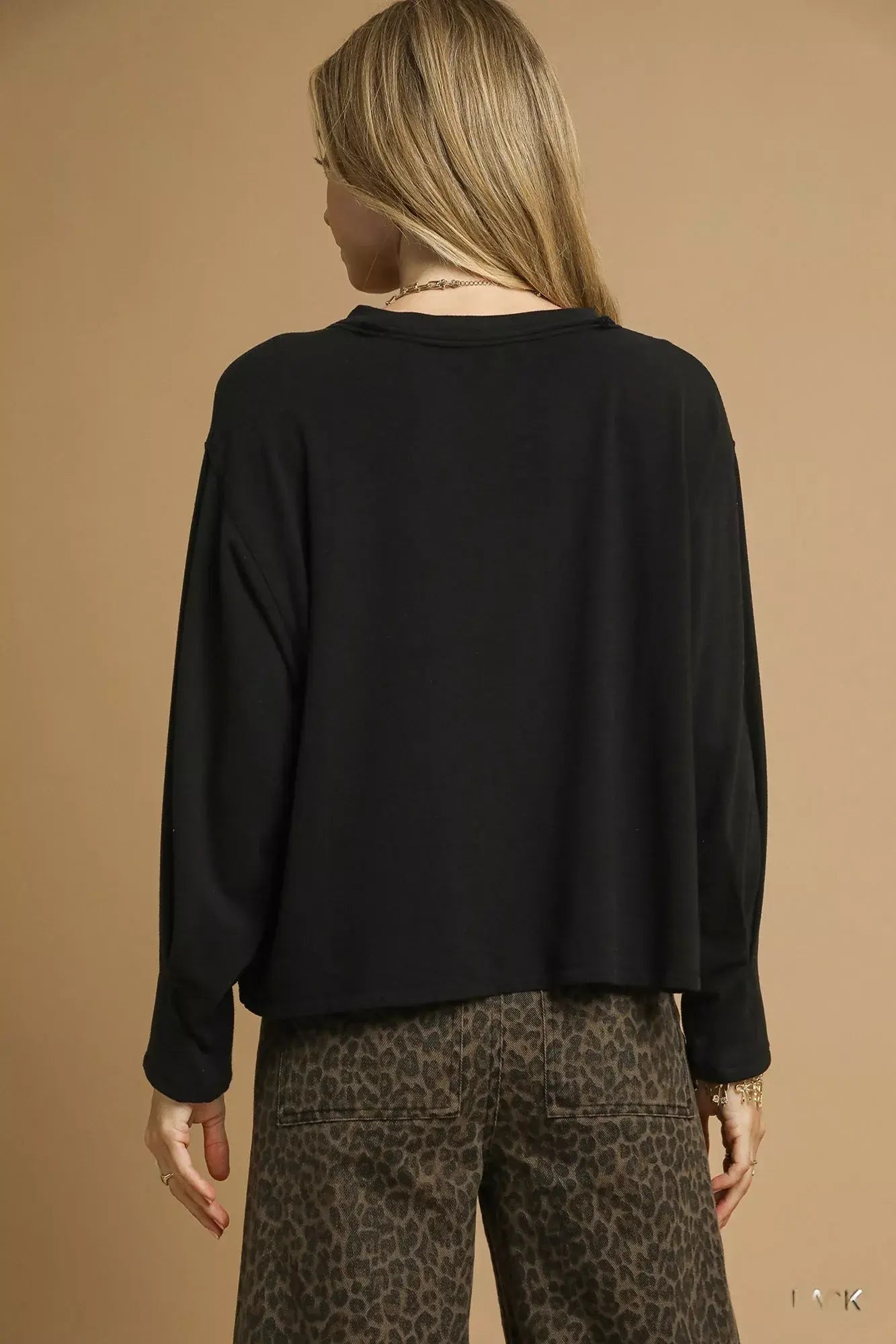 Umgee Brushed Fleeve Crewneck Top - Trendsi - Flyclothing LLC
