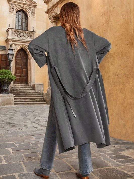 Tie Waist Long Sleeve Coat - Trendsi