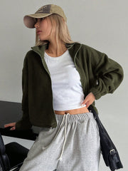 Honey Zip Up Long Sleeve Cropped Jacket - Trendsi