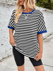 Lovelet Striped Round Neck Half Sleeve T-Shirt - Trendsi