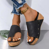 PU Leather Wedge Sandals - Trendsi - Flyclothing LLC