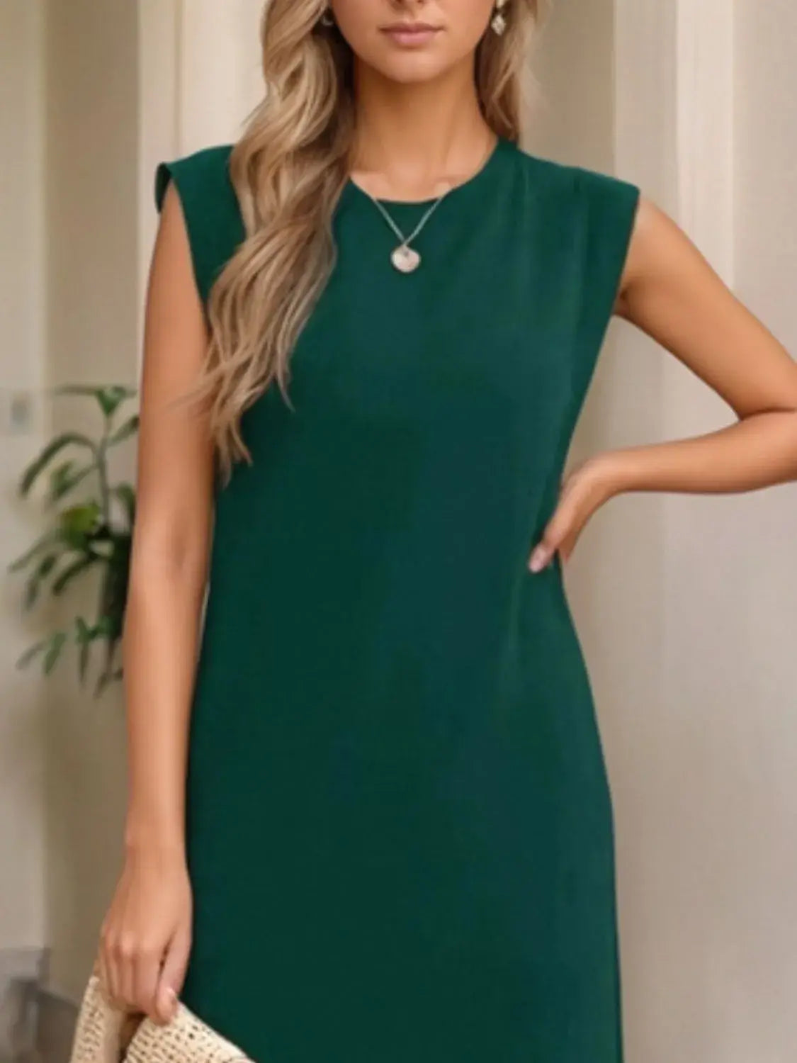 Full Size Slit Round Neck Sleeveless Maxi Tank Dress Plus Size - Trendsi - Flyclothing LLC