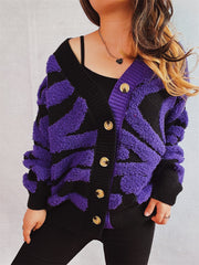 Contrast Button Up Long Sleeve Cardigan - Trendsi