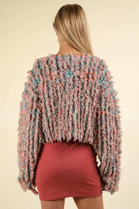 VERY J Shaggy Yarn Knit Zip Up Jacket - Trendsi - Flyclothing LLC