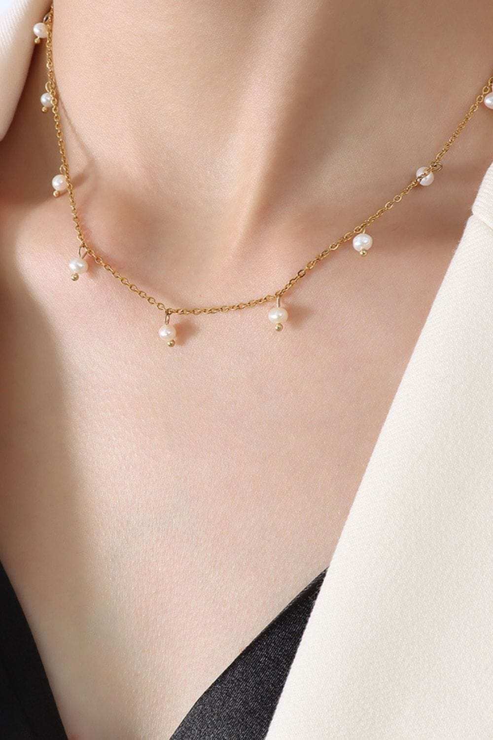 18K Gold-Plated Titanium Steel Pearl Necklace - Trendsi - Flyclothing LLC