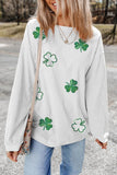 Sequin Lucky Clover Round Neck Long Sleeve Sweatshirt - Trendsi
