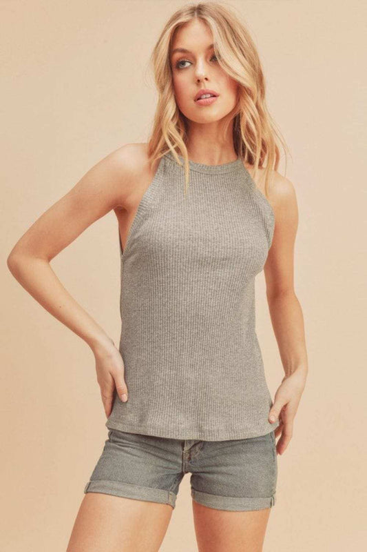 Aemi + Co Ribbed Round Neck Tank - Trendsi - Flyclothing LLC