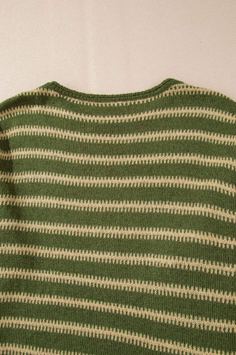 Striped Round Neck Dropped Shoulder Sweater - Trendsi - Flyclothing LLC