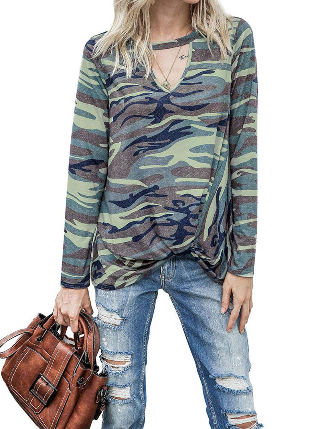 Cutout Round Neck Long Sleeve T-Shirt - Trendsi - Flyclothing LLC