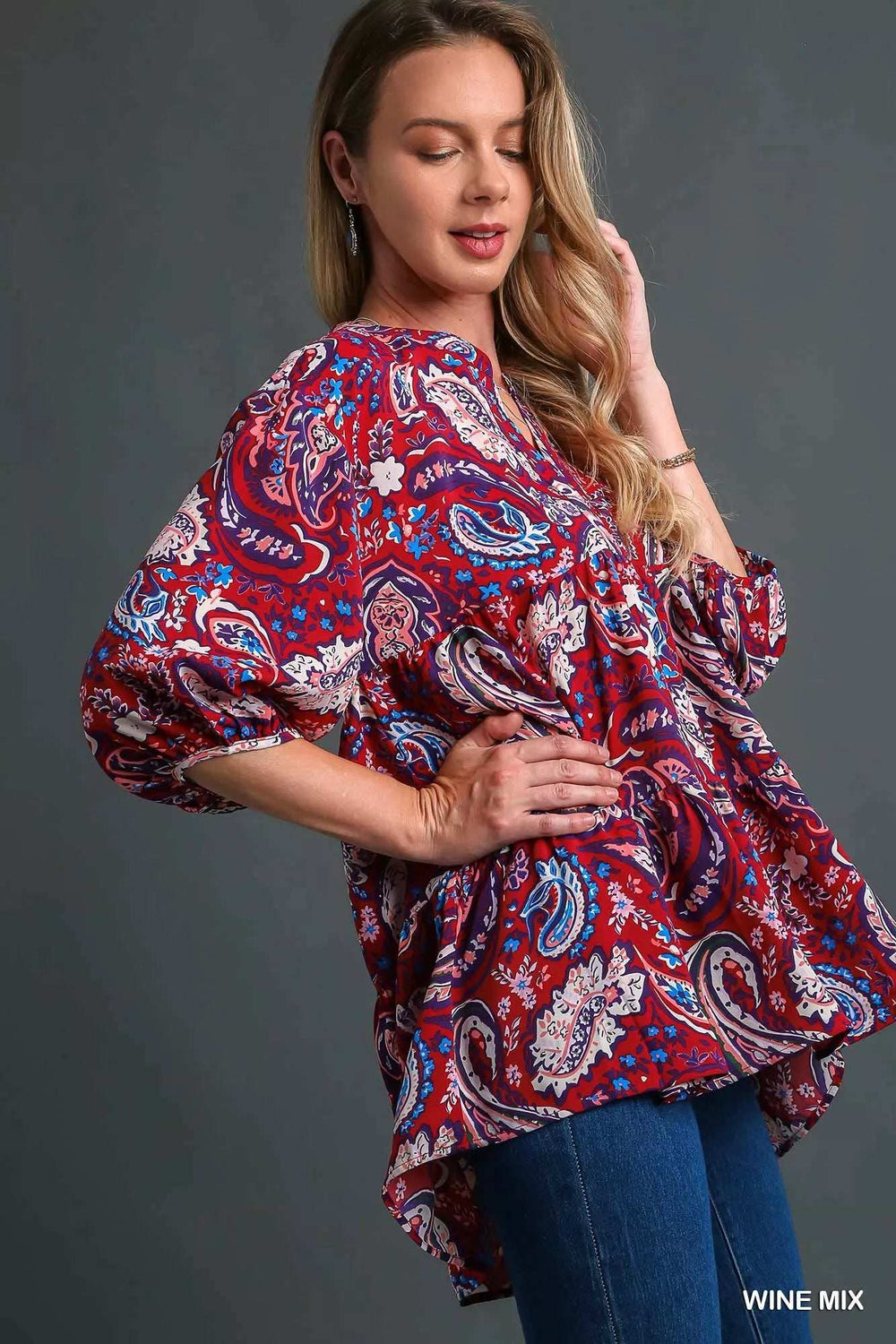 Umgee Mix Paisley Boho Tunic Blouse - Trendsi - Flyclothing LLC