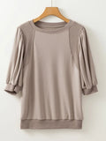 Round Neck Puff Half Sleeve Blouse - Trendsi