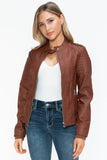 Snobbish PU Leather Biker Jacket with Side Zip Pockets - Trendsi
