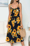 Smocked Sunflower Printed Sleeveless Cami Dress - Trendsi
