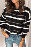 Contrast Striped Round Neck Long Sleeve Sweater - Trendsi - Flyclothing LLC