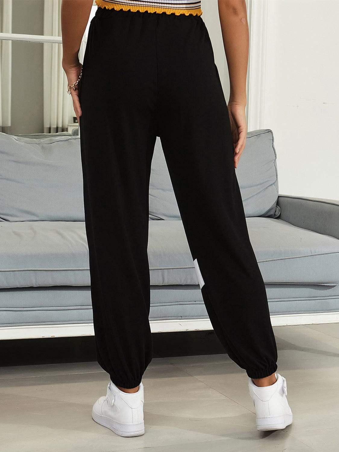 Drawstring Contrast Joggers with Pockets - Trendsi - Flyclothing LLC