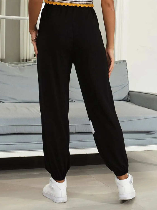 Drawstring Contrast Joggers with Pockets - Trendsi - Flyclothing LLC