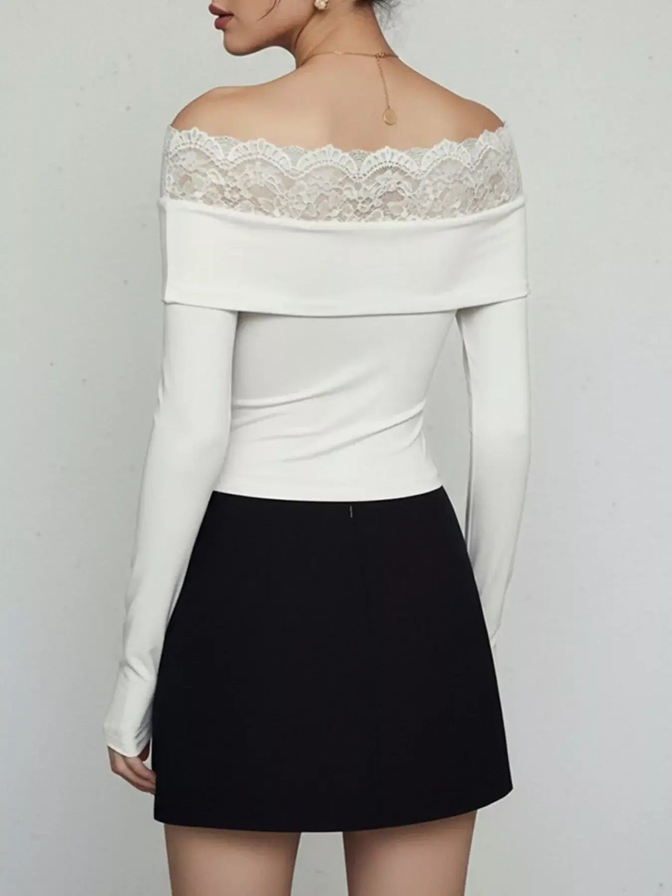 Lace Detail Off-Shoulder Long Sleeve Bodysuit - Trendsi - Flyclothing LLC