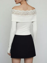 Lace Detail Off-Shoulder Long Sleeve Bodysuit - Trendsi - Flyclothing LLC
