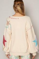 POL V-Neck Long Sleeve Star Fringe Sweater - Trendsi - Flyclothing LLC